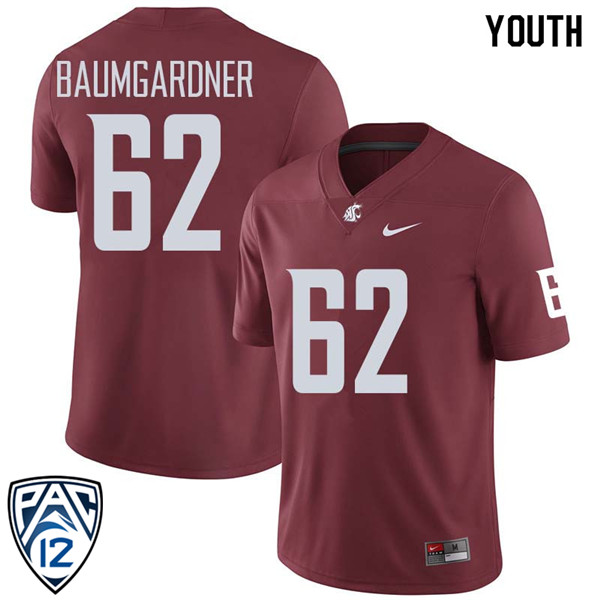 Youth #62 Jon Baumgardner Washington State Cougars College Football Jerseys Sale-Crimson